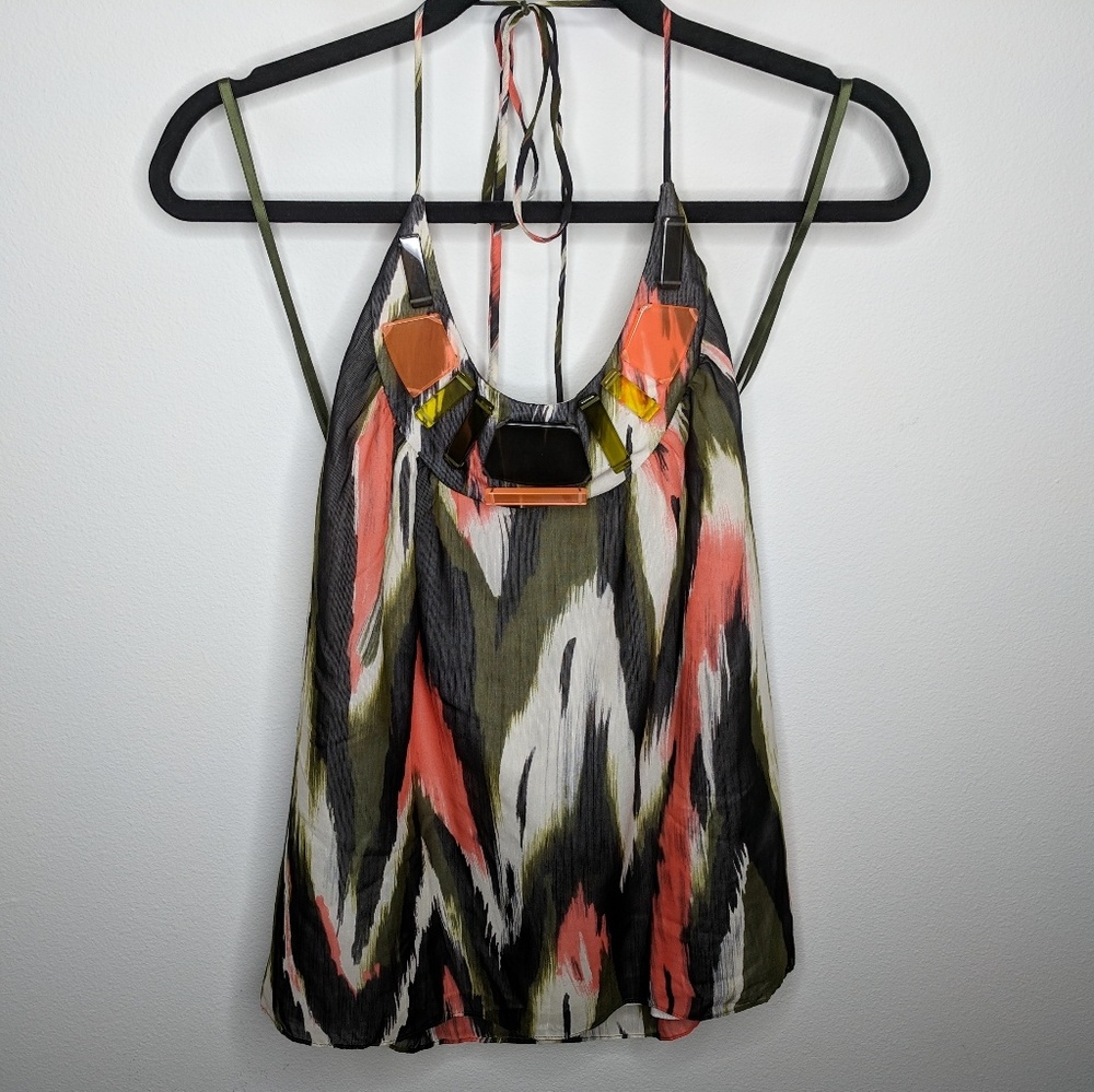 Milly Silk Blend Halter Top 6 Beaded Neck IKAT 6